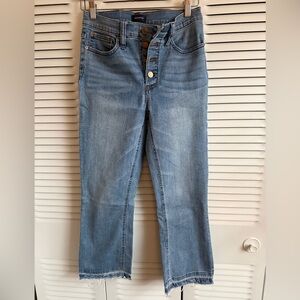 J.Crew Billie Demi Boot Crop Jeans, Exposed Button Fly, Raw Hem (Size 28)